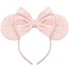Trnerm Pink Mouse Ears Headband, Heart Beads Fuzzy Bows Cute