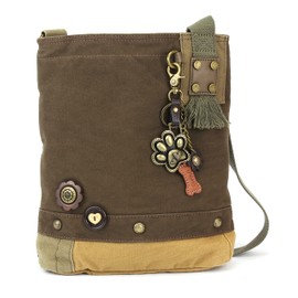CHALA Patch Cross-Body Women Handbag, Canvas Messenger Bag, Metal Charming Paw Print - Dark Brown