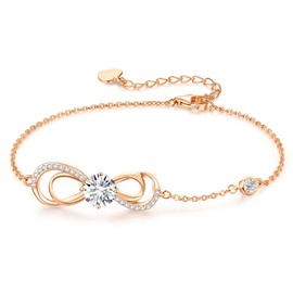 CDE Women's Infinity Heart Birthstone Bracelet Women's Ziconia Infinity Bracelets Adjustable Jewellery Mother's Day Birthday Christmas Valentine's Day Gifts for Women Girlfriend Mum, Copper, Cubic