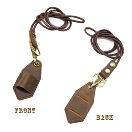 Boshiho Crazy Horse Cowhide Leather Lanyard Pen Holder