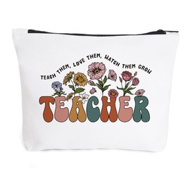 YUANHAO Teacher Makeup Bag Teacher Flowers Cosmetic Bags, Christmas Birthday Thanksgiving Appreciation Thank You Gifts for Teacher Women from Student, Gift Ideas Cosmetic Bags for Teacher