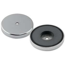 Master Magnetics RB85CX2 Round Base Magnet Fastener with 0.380" Center Hole Chrome Plate, 3.80" Diameter, 0.51" Thick, 110 Pounds, Silver (Pack of 2)