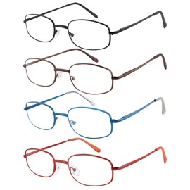 EYESPEX 4 Pack Reading Glasses for Men Woman, Metal Frame Spring Hinge Readers Comfort Readers Lightweight Eyeglass Anti-Eyestrain