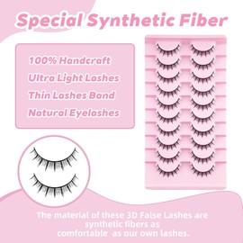 JUGUTA 10 Paare 3D Falsche Wimpern, Natural Künstliche Wimpern Extensions Fake Lashes Mit Wimpernclip, D Curl Russian Strip Lashes Wispy Fluffy Lashes Für Augen Make-Up (Kurz)