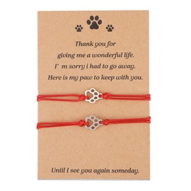 2pcs Pet Memorial Bracelets, Paw Print Friendship Bracelet Adjustable Memorial Gifts Jewelry for Loss of Dog & Cat Sympathy Bereavement Gifts for Pet Lovers (Red)