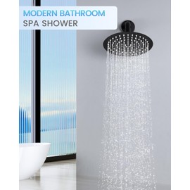 KINLIV Matte Black Round Rainfall Shower Head, All Metal Stainless Steel Rain Shower Heads with 90 Anti-Clog Silicone Nozzles, Wall or Ceiling Mount, 8 inch