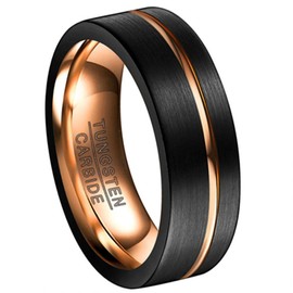 Corato 8mm Rose Gold Wedding Band with Groove for Men Black Tungsten Rings Brushed Finish Size 8.5