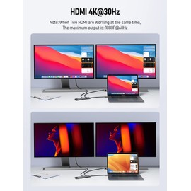 Lemorele USB C Hub Dual Monitor Adapter 11 in 1 Laptop Docking Station 2 HDMI 4K,100W PD,Ethernet, SD/TF, 2 USB 3.0, 2 USB 2.0, USB C 3.0 Data, for Dell HP Lenovo Surface Typc C Laptop