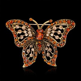 Jana Winkle Animal Series Orange Rhinestones Butterfly Brooches Women Brooch Pins Wedding Brooches