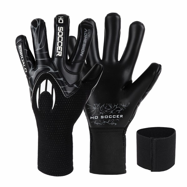 HO Soccer ESKUALO Blackout Goalkeeper Gloves, Plain, Adult, Black, Size