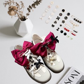 Lospfo 38 Pcs Shoe Charms for Sneakers Satin Bow Sneaker Charm for Shoe Lace with Bows/Jewelry/Pins/Clips Shoelace DIY Charms Decoration for Women (Burgundy)