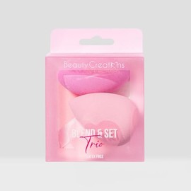 Trio de esponjas Blend & Set Trio Beauty Creations Juego de 3 Piezas de Esponjas de Mezcla Sin Látex y Puff Triángulo, Rosa