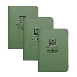 Rite in the Rain Weatherproof Mini-Stapled Notebook, 3 1/4" x 4 5/8", Black Cover, Universal Pattern, 3 Pack (No. 771FX-M)