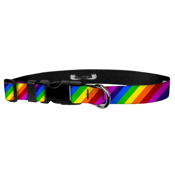 Moose Pet Wear Dog Collar - Patterned Adjustable Pet Collars, Made in the USA - 3/4 Inch Wide, Medium, Rainbow Stripe