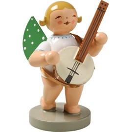 Handpainted Wooden Grunhainichen Angel with Banjo