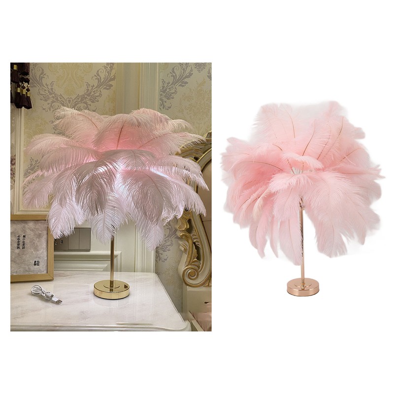 Ostrich Feather Table Lamp Rechargeable Modern Romantic Decoration Lamp Bedroom