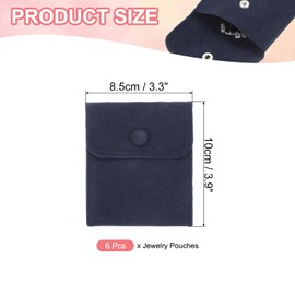 PATIKIL 3x4 Inch Jewelry Pouch, 6 Pcs Soft Velvet Pouches with Snap Button Portable Storage for Rings Necklace Bracelet Earring Watch, Dark Blue