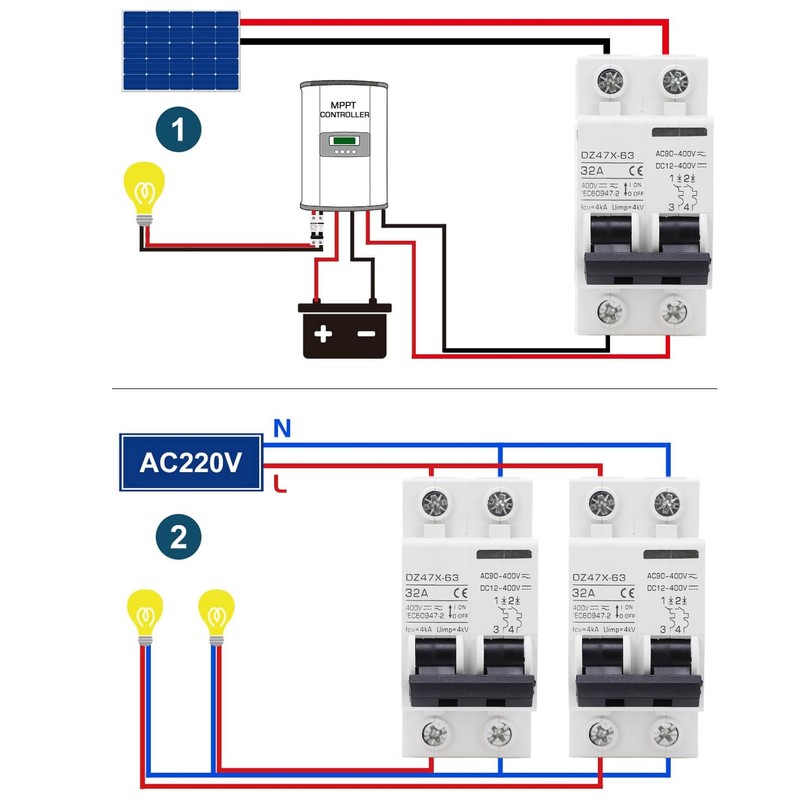 2P Miniature Circuit Breaker DIN Rail Mount Disconnect Switch for