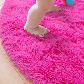 junovo Round Rug 4x4 Feet Fluffy Soft Area Rugs for Kids Girls Room Princess Castle Plush Shaggy Carpet Cute Circle Nursery Rug for Kids Girls Bedroom Baby Room Home Decor Circular Carpet, Hot-Pink