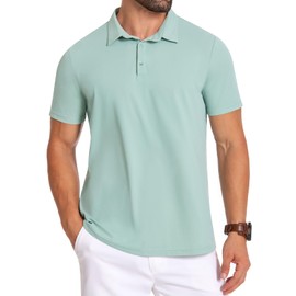 PEGENO Polo Shirts for Men Dry Fit Performance Moisture Wicking Sport Mens Golf Shirts Mint Green XL