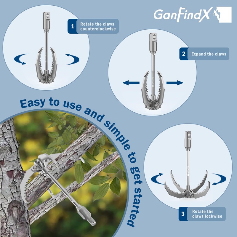 GanFindX Stainless Steel Grappling Hook Folding Claw Design for Camping