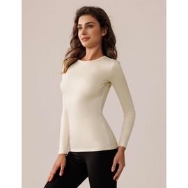 Bonneuitbebe Women's 2 Pack Thermal Tops Comfort Crewneck Long Sleeve Undershirt Women Thermal Baselayer Tops