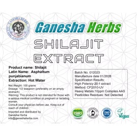 ganesha herbs Shilajit Extract 10% Fulvic Acid 20:1 High Potency 100 grams  3 months supply!