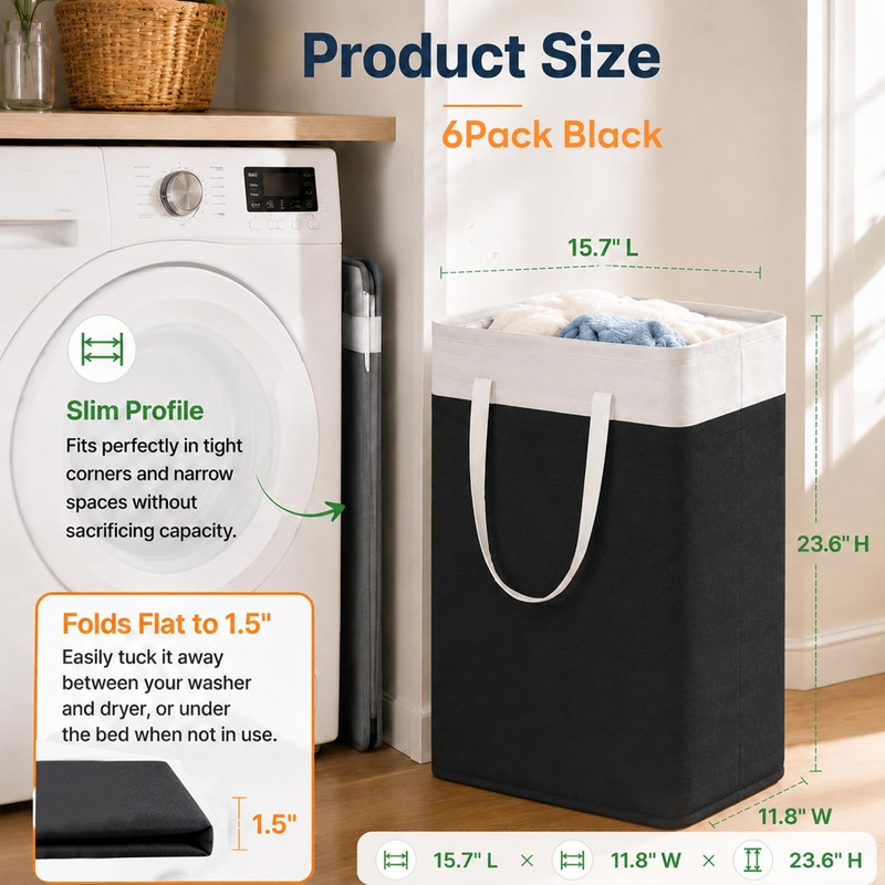 6Pack 75L Laundry Basket, Waterproof Collapsible Laundry Hamper with Handles,