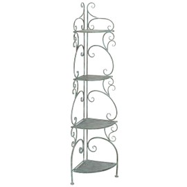 SAFAVIEH Outdoor Collection Turuca Antique Dark Green Wrought Iron 4-Tier Corner Shelf (Fully Assembled)