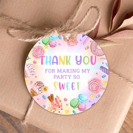 Merrystorm 50Pcs Candy Theme Thank You Tags - Sweet Party Favors, Donut Ice Cream Gift Labels - 2*2inch Round Tags - Pastel Color - 50 Count