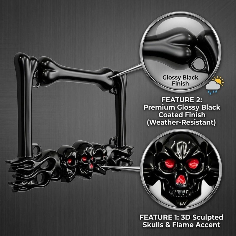 JYIS Cool Motorcycle License Plate Frame, Heavy-Duty Skull Motorcycle License
