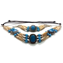 Local Bead Shop Handmade Traditional 3 Row Buffalo Bone Hairpipe Tribal Choker Necklace and Bracelet Set