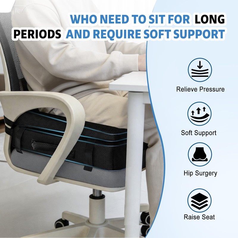 2-in-1 Adjustable-Height Hip Cushion Post Surgery for Long Sitting Thick