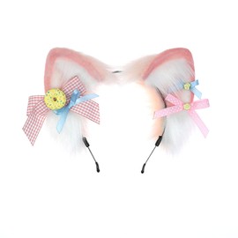 Faylay Women Furry Cat Ear Animal Ears Headband Ribbon Decor (TGH-Pink)
