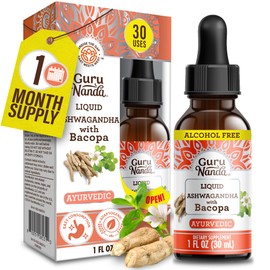 GuruNanda Liquid Ashwagandha with Bacopa (1 Fl Oz) - Natural Dietary Supplement- Liquid Extract Drops - for Men & Women- Vegan & Alcohol-Free - Aids in Immune, Focus & Relaxation Support