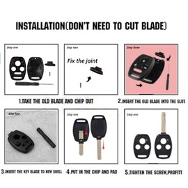 Car Key Fob Shell, 3+1 Key Shell with Screwdriver H09, Car Remote Key Fob Uncut Shell Case Suitable for Honda Accord 2003 2004 2005 2006 2007 2008