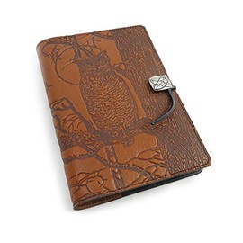 Modern Artisans Night Owl American-Made Embossed Leather Writing Journal Cover, 6 x 9-inch + Refillable Hardbound Insert Book