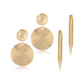 Matte Gold Clip On Earrings Round Dis Hammered Lightweight Clip Earrings No Piercing Gold Dangle Earrings for Women