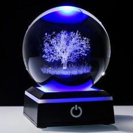 Enjinkail Tree of Life Crystal Ball - 3D Laser Engraved with Color Changing LED Light Base | Spiritual Home Decor, Night Light, Gift for Women & Men