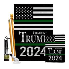 Trump Flag President Thin Green Line Garden House Flag-Kit Patriotic Vote Democrat Republican Tea Party United State American Election Banner Small Yard Gift Double-Sided, Made in USA