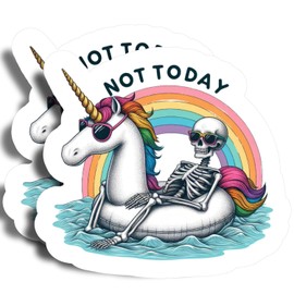 Not Today Magnets - 5" On Longest Side - Funny Skull Floating On A Unicorn Floaty- Rainbow - 2 Pack - Thick Strong Magnet - Magnets for Fridge, Toolbox, Cars - Made in USA - PLDFMAG0183