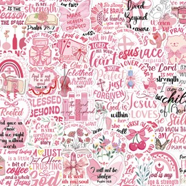 Falueqg Bible Verse Christian Stickers - Pink Jesus God Stickers, Inspirational Scripture Faith Based Decals, Religious Prayer Sticker for Women Teens Girls Decor Water Bottles Laptop Scrapbook