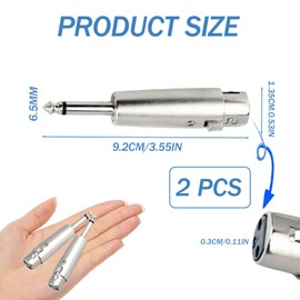XINXINGDINGSHENG 2 PCS XLR to Jack TRS Adapter, 6.5mm TRS Male to XLR Female Stereo Connector, 3 Pin TRS Plug Gender Changer for Microphones, Mixers, Speakers, Monitors (2Pcs Silver)