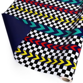 LaRibbons Race Car Reversible Wrapping Paper Mini Roll, Race Track and Checkered Flag Design, Perfect for Kids and Boys Birthdays, 17" x 33'(46.7 sq. ft)