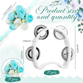 Lukmaa 30 Pcs Mini Tambourine Small Hand Tambourines Bulk with Flower Ribbon Bow Toddlers Metal Jingles Hand Held Percussion Bridal Shower Party Favors Gift for Guests Wedding Church Party (Blue)