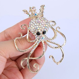 EVER FAITH Women's Austrian Crystal Lovely Octopus Animal Brooch Iridescent Clear AB Gold-Tone