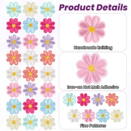 24PCS Flower Iron on Patches, Cute Daisy Flower Embroidered Patches Iron on Floral Patch for DIY Crafts Jeans Clothes Jacket Pants Dress Backpack Hat Decorations(1.65x1.65inch, 8 Color)