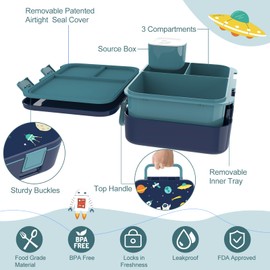 hombrima Bento Lunch Box for Kids Children School, Bentoboxes Food Storage Container with Multi-Compartments for Boys Girls Children Adult Work (DarkBlue-Planet)