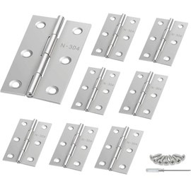 Anstore Pack of 10 Foldable Hinges 66 mm × 42 mm – Door Hinges – Stainless Steel Hinge – Silver Door Hinge for Doors – Windows and Furniture with 60 Screws