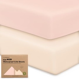 Paquete de 2 sábanas impermeables para cuna de bebé para niños y niñas, viscosa de 52 x 28 pulgadas derivada de bambú neutro, funda protectora de colchón de cuna ajustable para ropa de cama de bebé